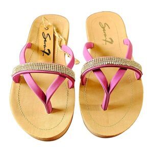 SEVEN7 NEW Womens Purple Rhinestone Faux Leather Thong Sandals Size 8